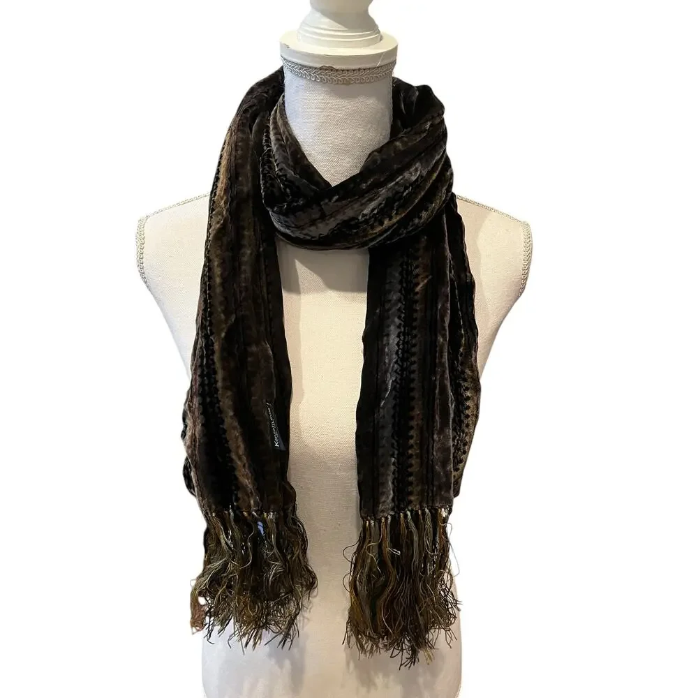Kenneth Cole Rectangular Velvet Fringed Scarf Gray Slate Blue